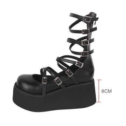 Angelic imprint - Punk Lolita High Platform Shoes With Calf-length Straps