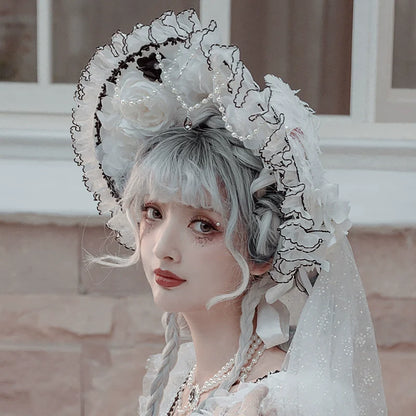 Cat Fairy - Dark Starry Night - Wedding Lolita Bonnet Bridal Mesh Gloves and Necklace