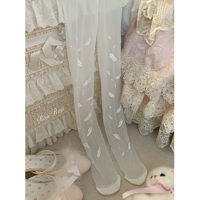 Roji Roji - Sweet Lolita Tights Women Feather Print Pantyhose