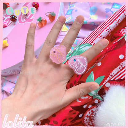 Kawaii Cake Heart Star Strawberry Lolita Rings