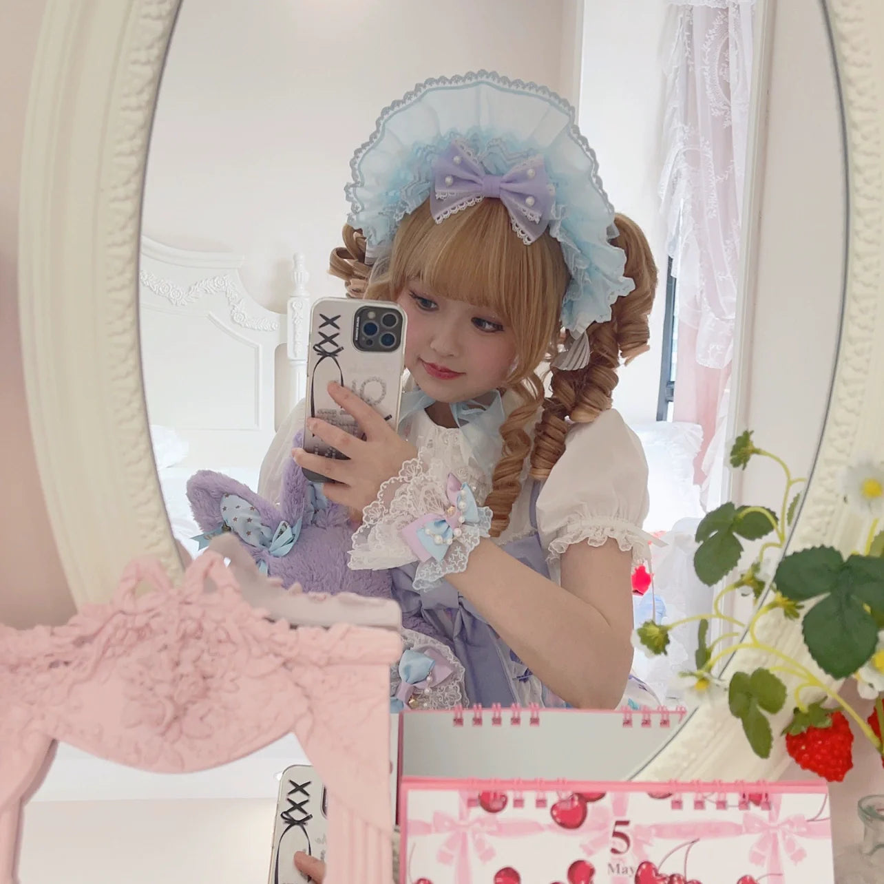 CheeseCat - Sweet Lolita Lace Cuffs Seashell Embroidery Ribbon Bow