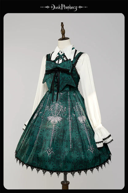 DuskProphecy - Coccyx - Elegant Lolita Dress High Waist Fishbone Print JSK Set