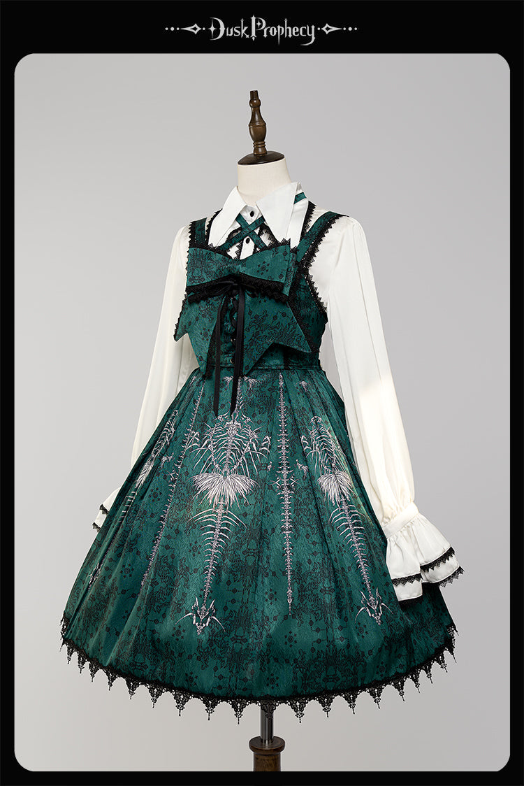 DuskProphecy - Coccyx - Elegant Lolita Dress High Waist Fishbone Print JSK Set