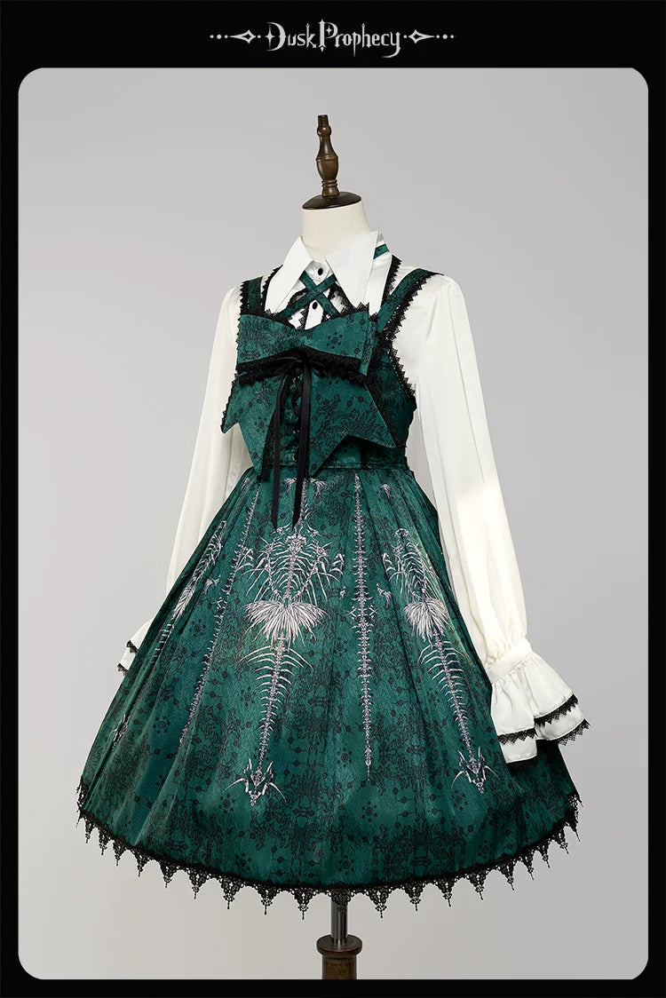 DuskProphecy - Coccyx - Elegant Lolita Dress High Waist Fishbone Print JSK Set