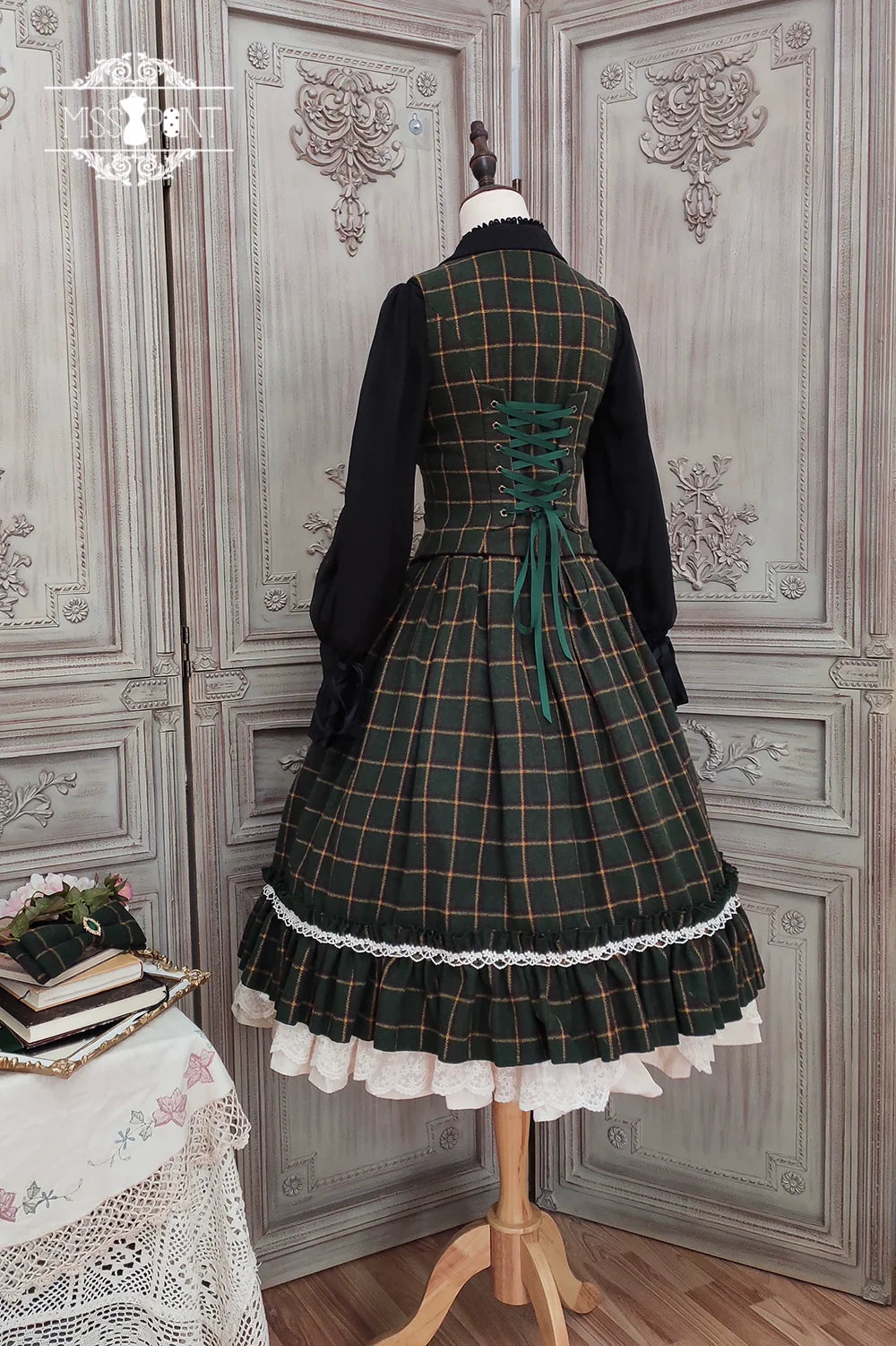 Miss Point - Rose - Elegant Lolita Fishbone Grid Skirt Customized