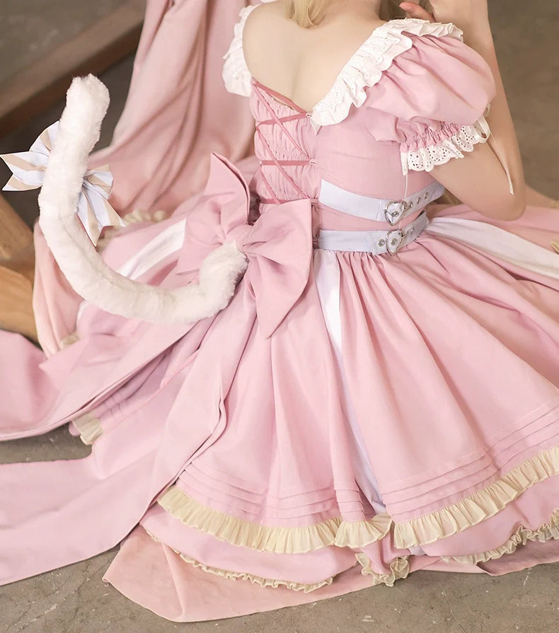 OCELOT - Sweet Lolita Pink Cat Tail OP Dress Set