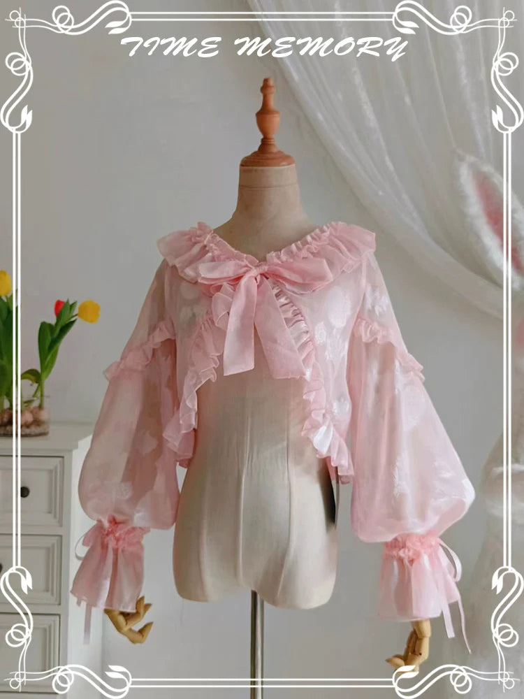 Time Memory - Xianbei - Sweet Lolita Chiffon Lantern Sleeve Cardigan with Bow