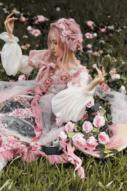 Balladeer - Classic Lolita Shirt Puff Sleeves Open Shoulder Blouse