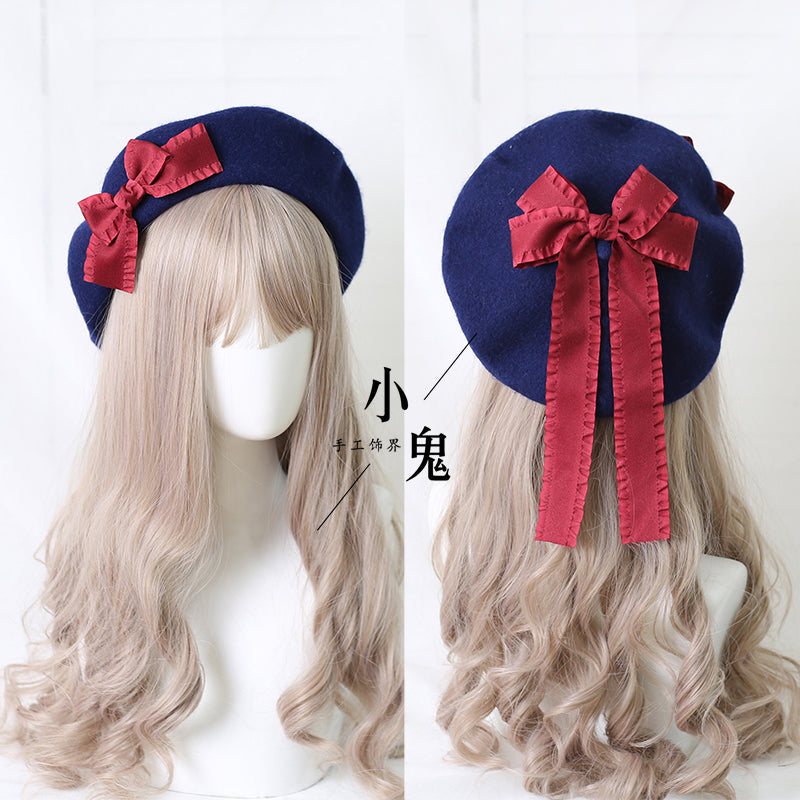 Xiaogui - Sweet Bow Multicolors Lolita Wool Beret