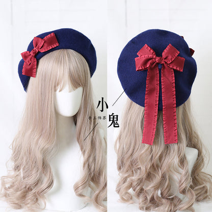 Xiaogui - Sweet Bow Multicolors Lolita Wool Beret
