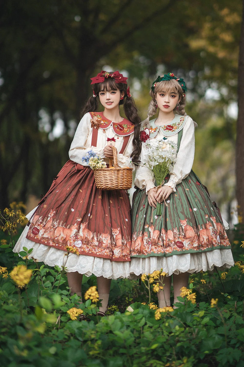 Miss Point - Chubby Fox in the Forest - Customized Lolita Skirt Embroidery Lace Cotton Lolita Skirt