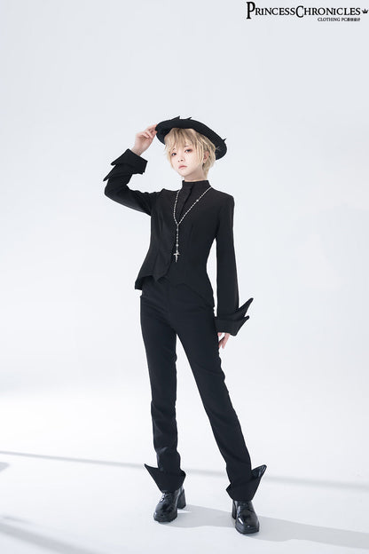 Princess Chronicles - Yan Ye - Ouji Lolita Black Shirt, Irregular Hem