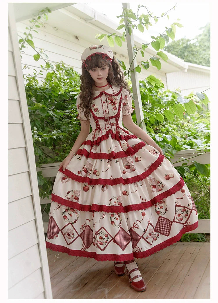 With PUJI - Apple Orchard - Country Lolita SK Embroidered Twins Lolita Top Skirt