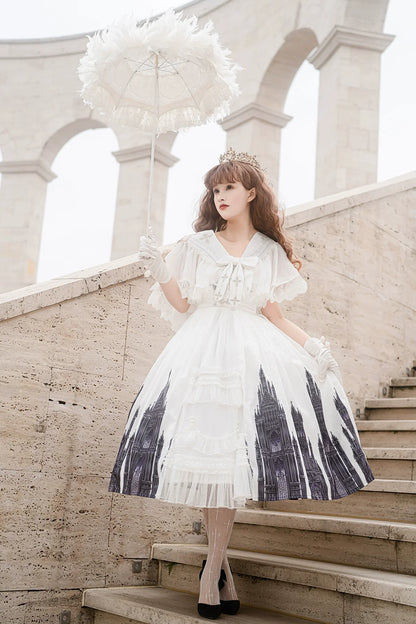 Cornfield Lolita - Silent Church - Gothic Lolita JSK Dress Printed Dress Thin Shawl Set