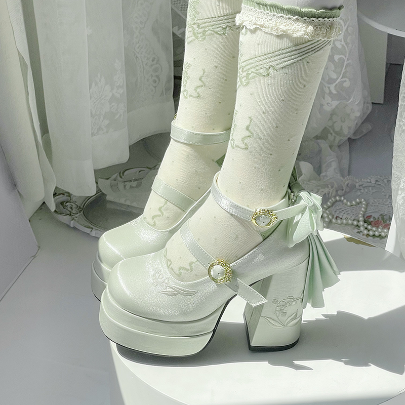 Dreamland - Floating Dream Lily - Elegant Lolita High Heel Shoes, Detachable Bow