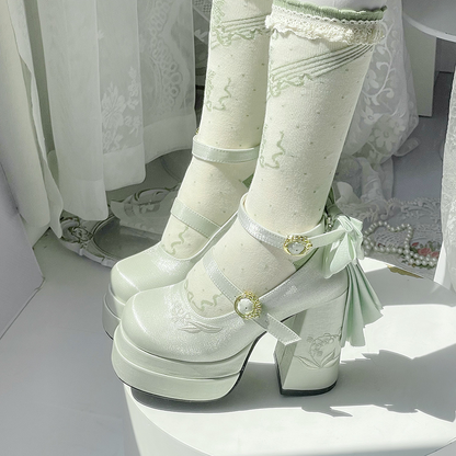 Dreamland - Floating Dream Lily - Elegant Lolita High Heel Shoes, Detachable Bow