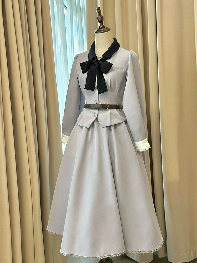 Sweet Wood - Daily Lolita Skirt Set Long sleeve Coat Dress Set