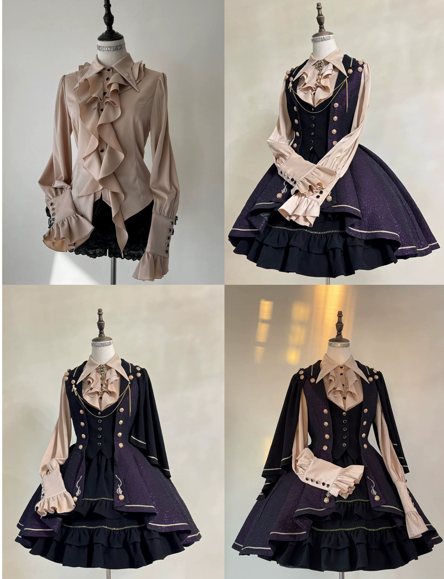 SilentMars - Fallen Moon Rule - Military Lolita Shirt Set Retro Knight Style Blouse