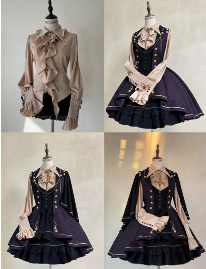 SilentMars - Fallen Moon Rule - Military Lolita Shirt Set Retro Knight Style Blouse