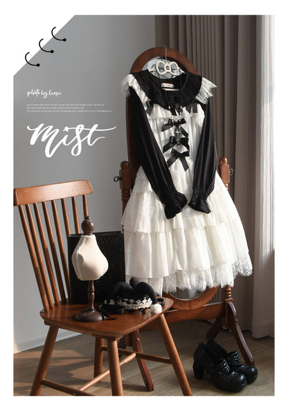 MIST - Wine Drunk Rose - Sweet Cotton Lolita Blouse with Ruffles and Pleats