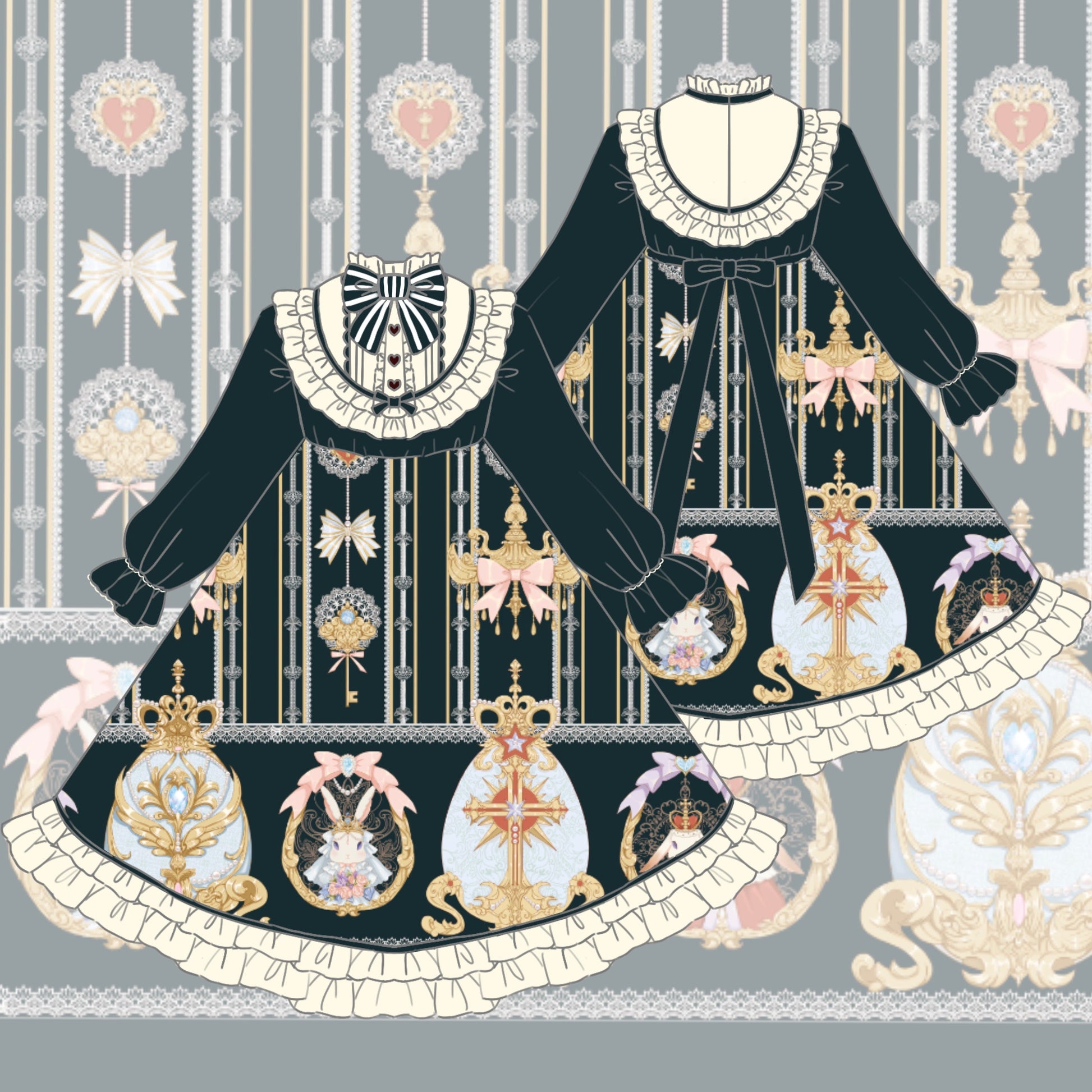 Niu Niu - Easter - Plus Size Lolita Dress Black Long Sleeve Vintage OP