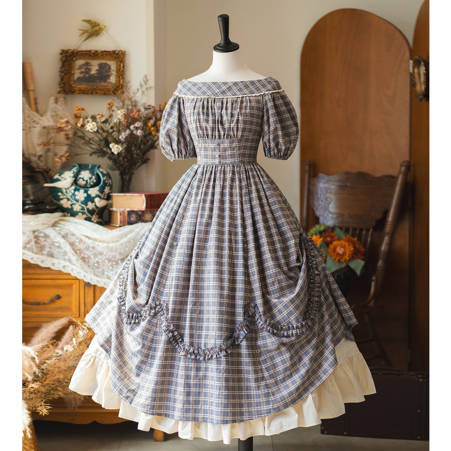 Forest Wardrobe - Forest Picnic - Classic Lolita OP Dress with Off-Shoulder and Lifting Hem