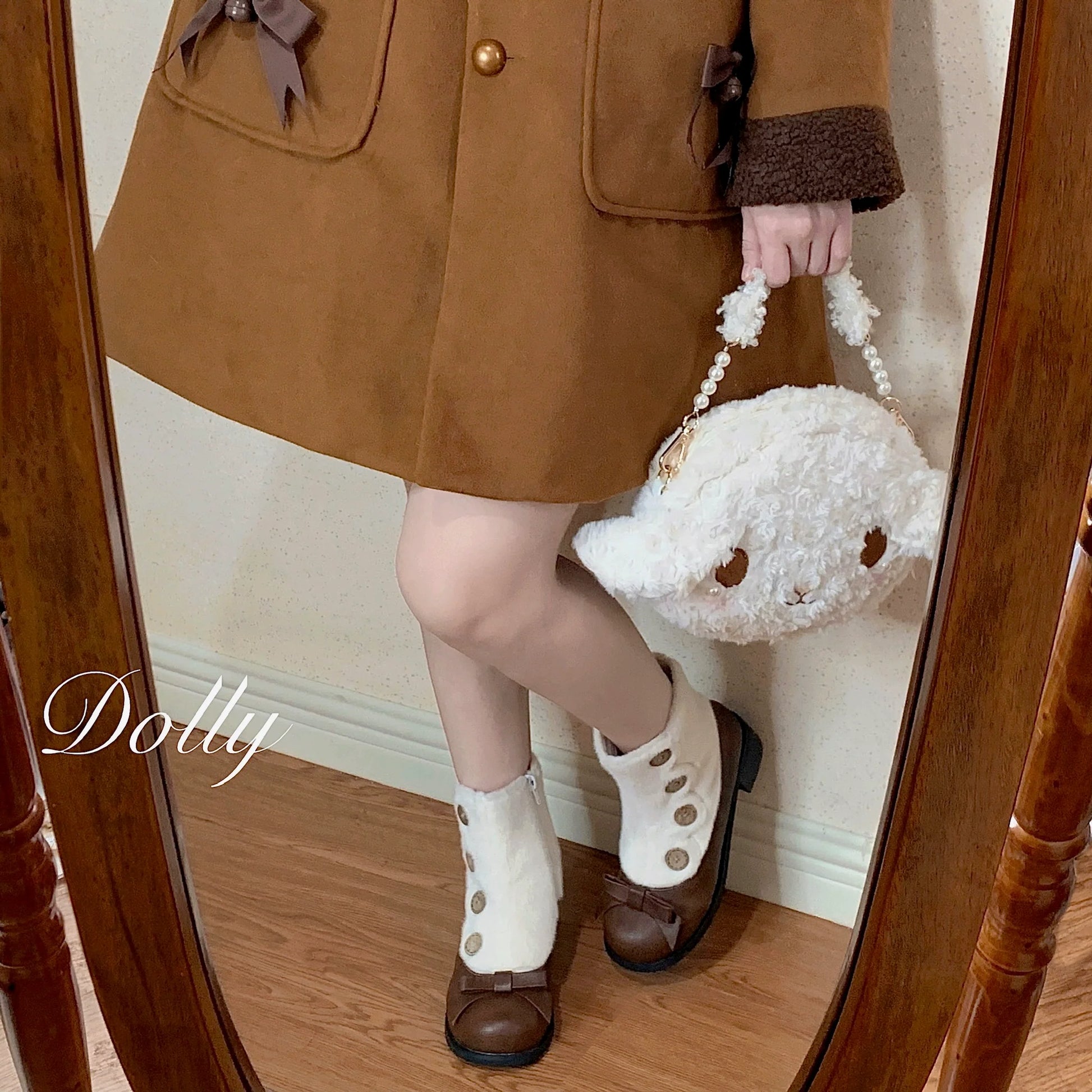 Dolly Doll - Winter Lolita Boots Fur Mary Jane Lolita Low Heel Shoes