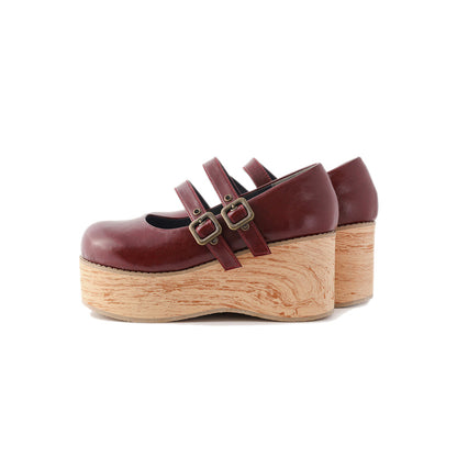 MODO - Retro Lolita Round Toe Wood Bottom Shoes