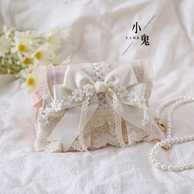 Xiaogui - Elegant Lolita Bag Daisy Pearl Chain Lace Handbag