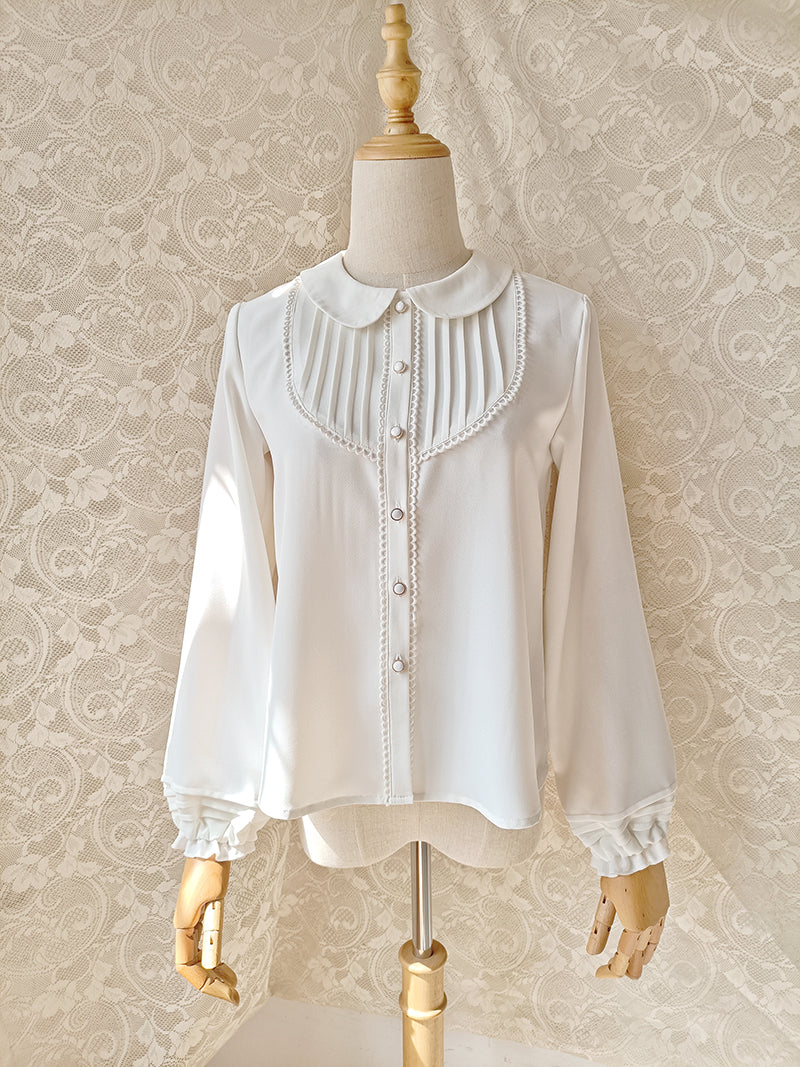 Youlan Lane - Elegant Lolita Chiffon White Long Sleeve Blouse