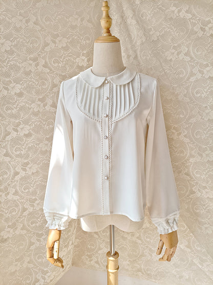 Youlan Lane - Elegant Lolita Chiffon White Long Sleeve Blouse