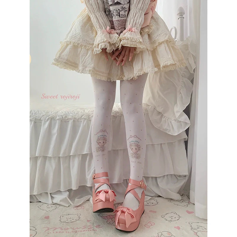 Roji Roji - Sweet Lolita Tights Velvet Print Pantyhose