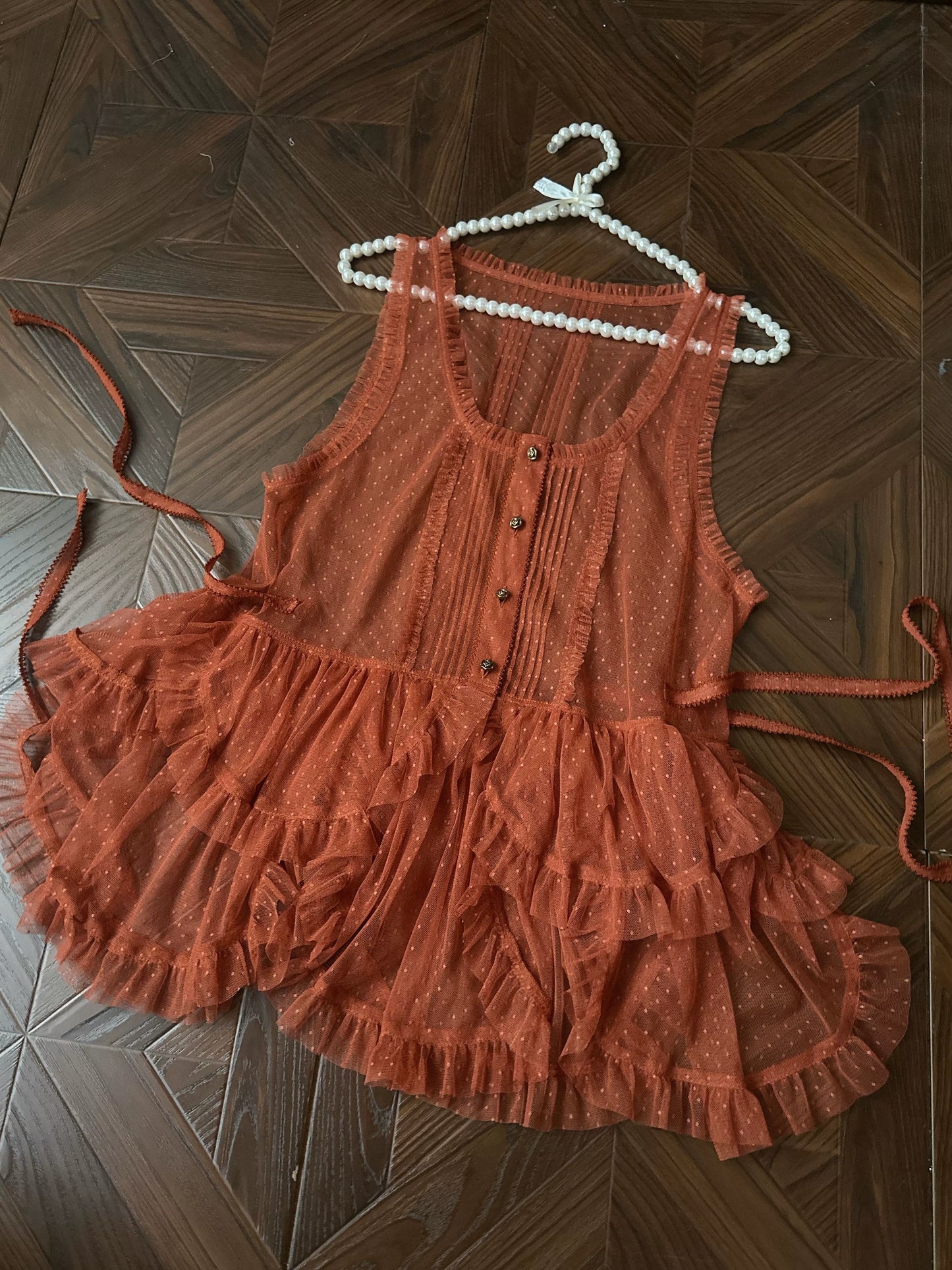 Sweet Dreamer - Antique Wall - Classic Vintage Lolita Vest Tulle Polka Dot Vest