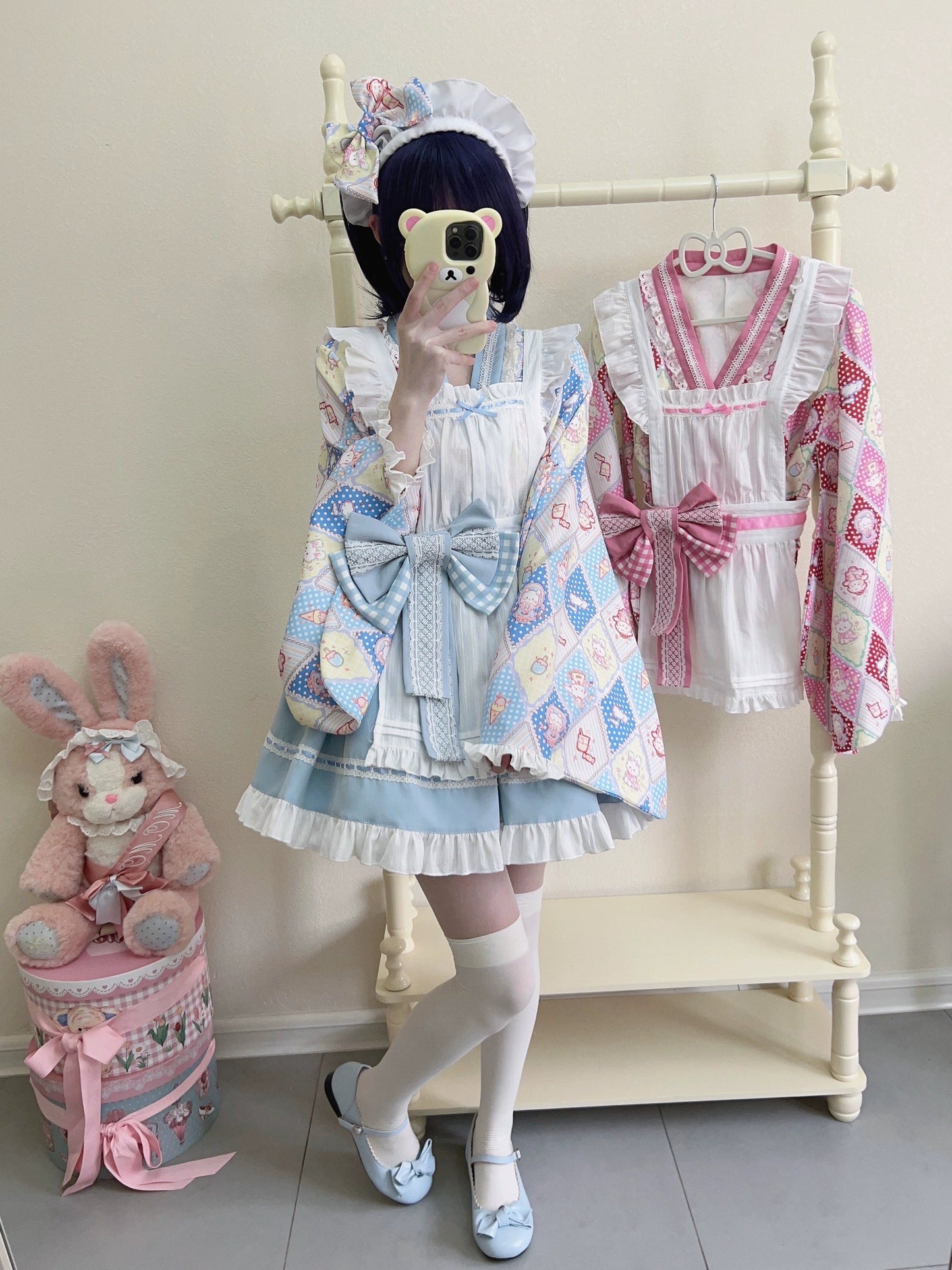 Sugar Girl - Showa Sweetness - Maid Wa Lolita Skirt Set Cute Summer Lolita Bow Apron
