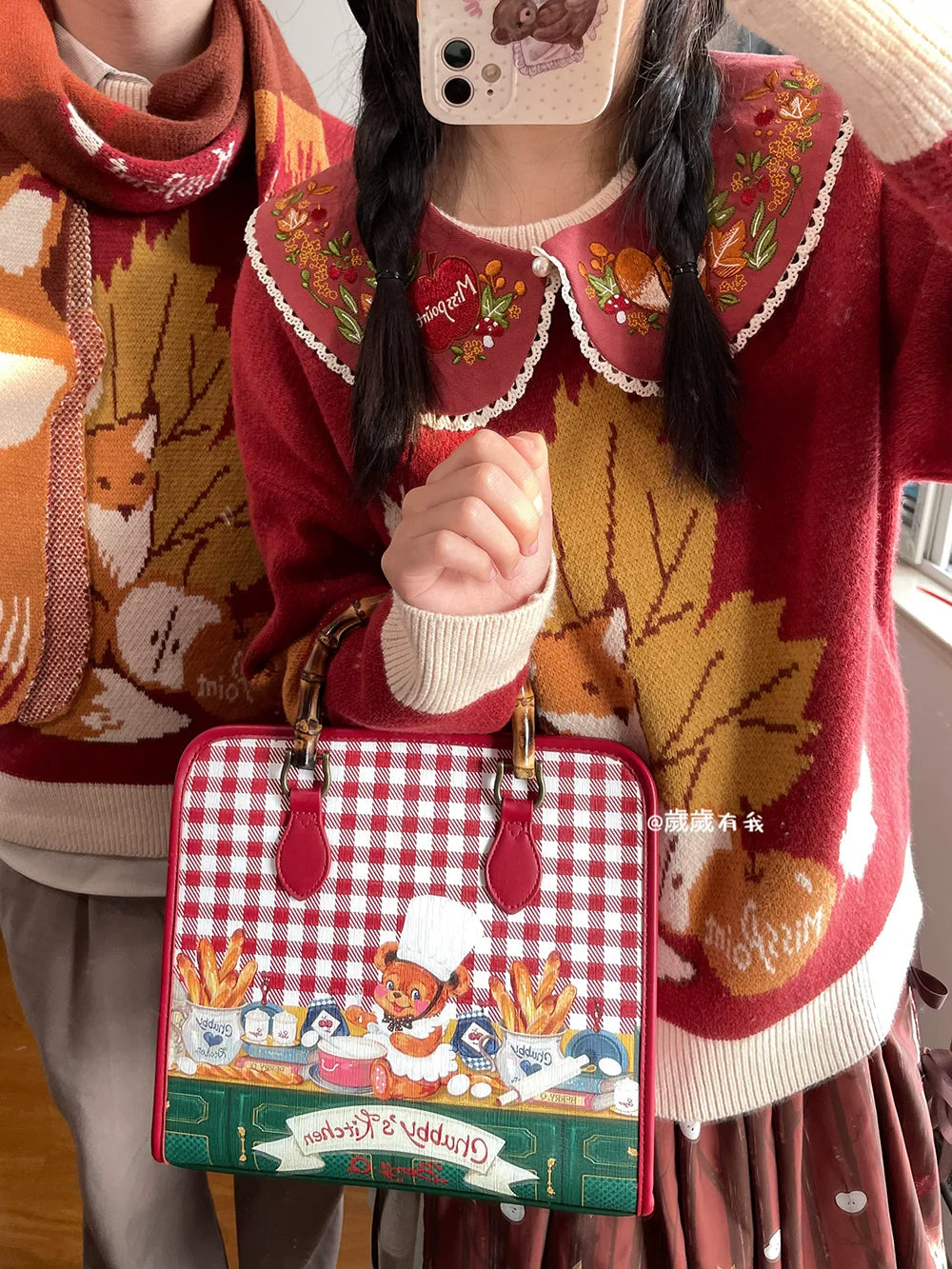 Miss Point - Chubby Fox in the Forest - Kawaii Lolita Sweater Customized Winter Lolita Couple Outfit