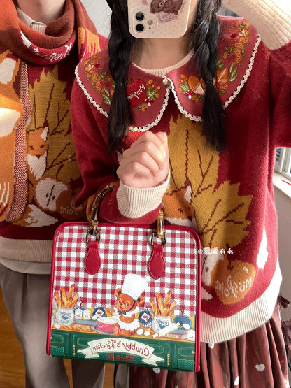 Miss Point - Chubby Fox in the Forest - Kawaii Lolita Sweater Customized Winter Lolita Couple Outfit