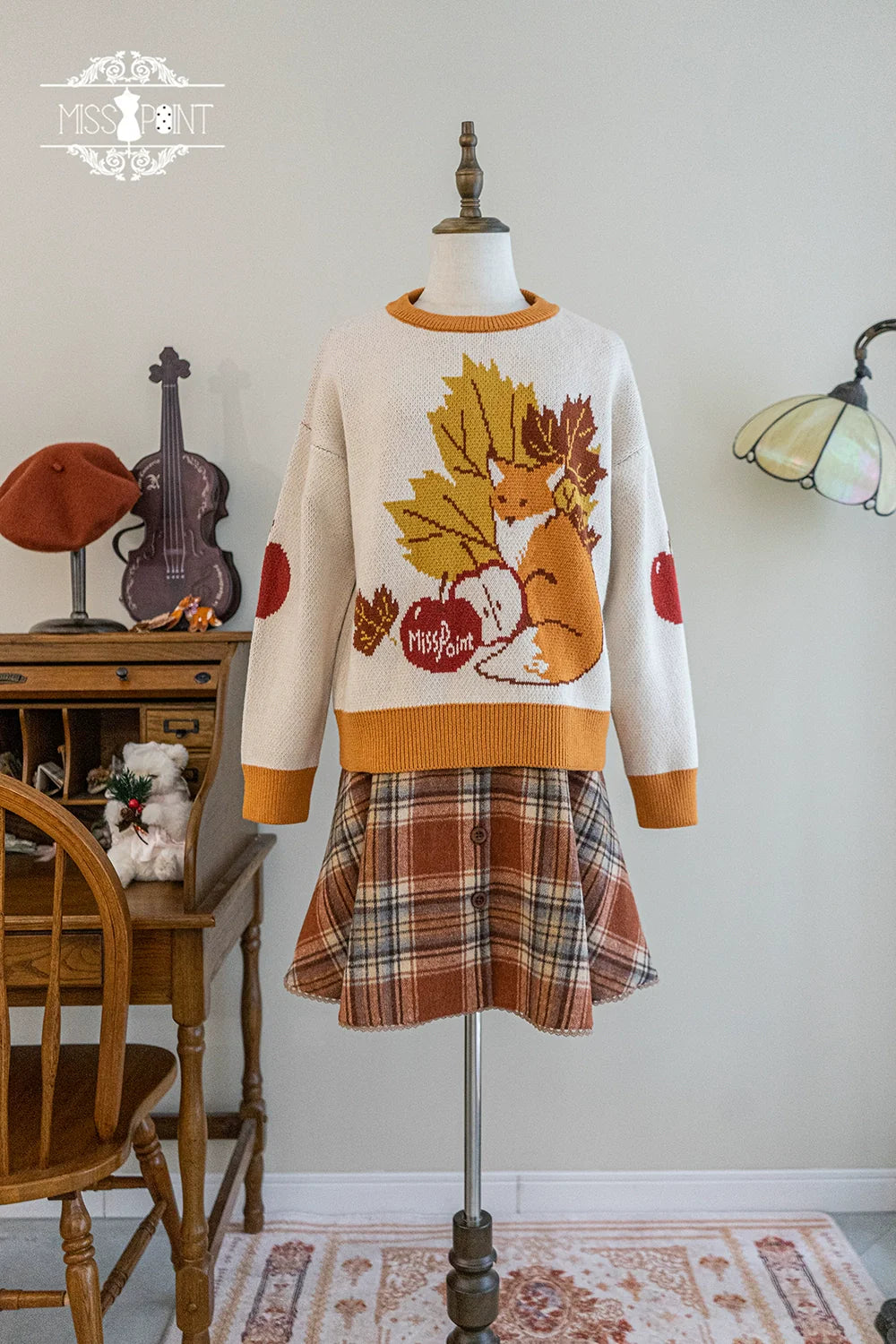 Miss Point - Chubby Fox in the Forest - Kawaii Lolita Sweater Customized Winter Lolita Couple Outfit