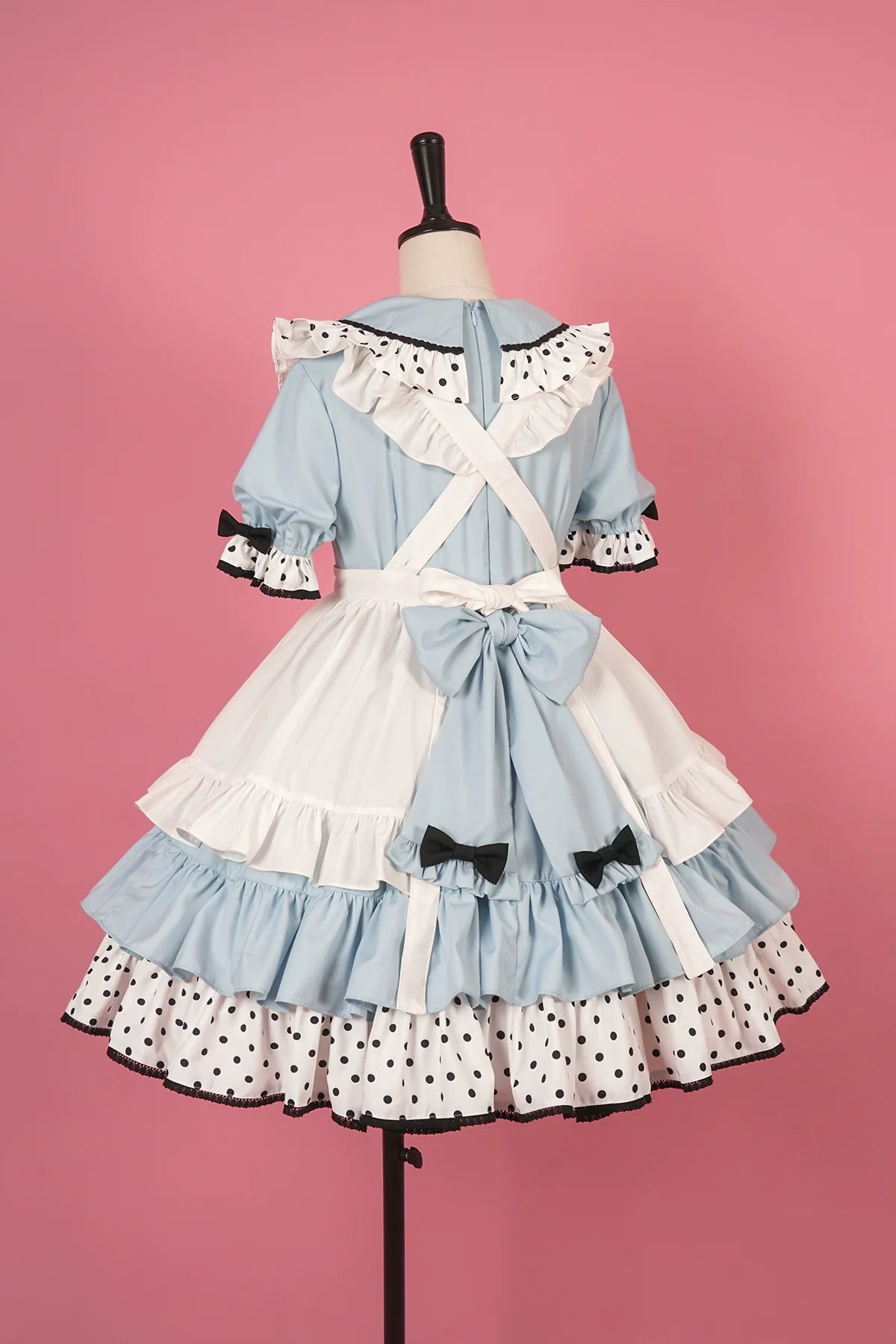 Vcastle - Sweet Lolita OP Dress Splicing Sleeve Apron Dot Print Dress