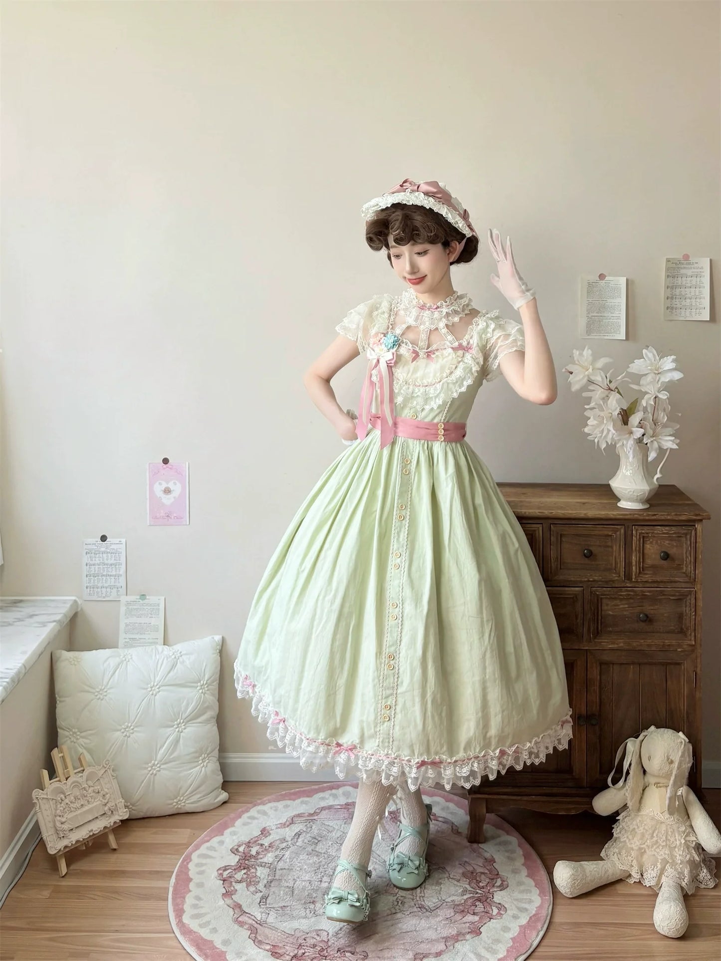 Uncle's Workshop - Fluttering Cherry Spring Strings - Cotton Sweet Lolita JSK Dress