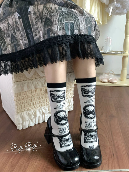 Roji Roji - Sweet Lolita Cotton Socks, Detachable Cuff Bow Trim
