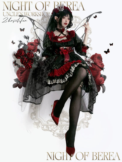 Uncle's Workshop - Night of Berea - Gothic Lolita OP Black and Red Lolita Dress