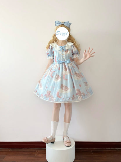 Polaris Lolita - Starry Wish Bear 2.0 - Kawaii Lolita OP Dress with Short Puffy Sleeves
