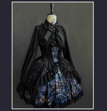 SUSIN - Night Traveler - Classic and Elegant Gothic Dress with Colorful Window Prints