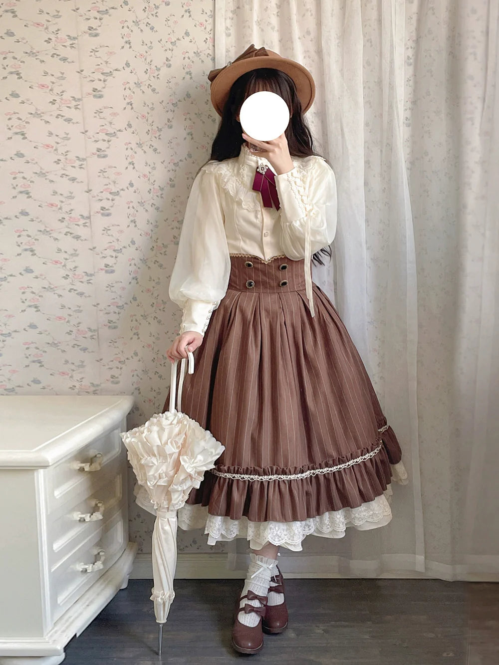 Miss Point - Rose Doll - Elegant Lolita Striped Fishbone Skirt