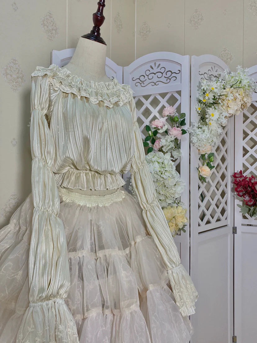 Airfreeing - Wendy - Elegant Lolita Blouse Chiffon Off-Shoulder Virago Sleeve Blouse