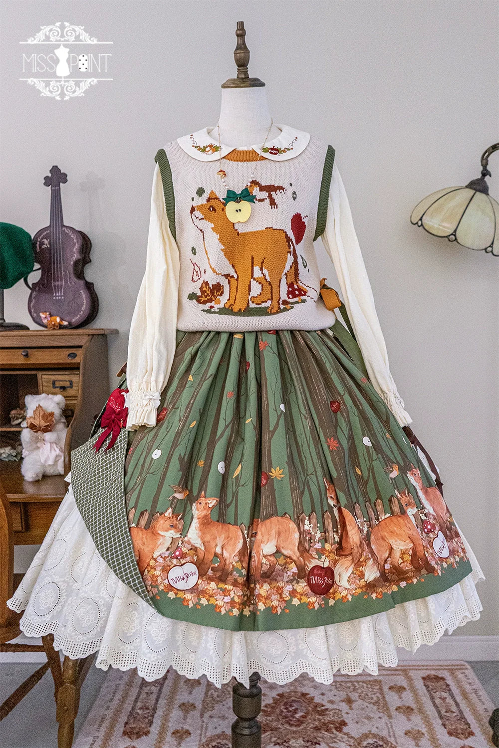 Miss Point - Chubby Fox in the Forest - Kawaii Lolita Vest Customized Lolita Sweater