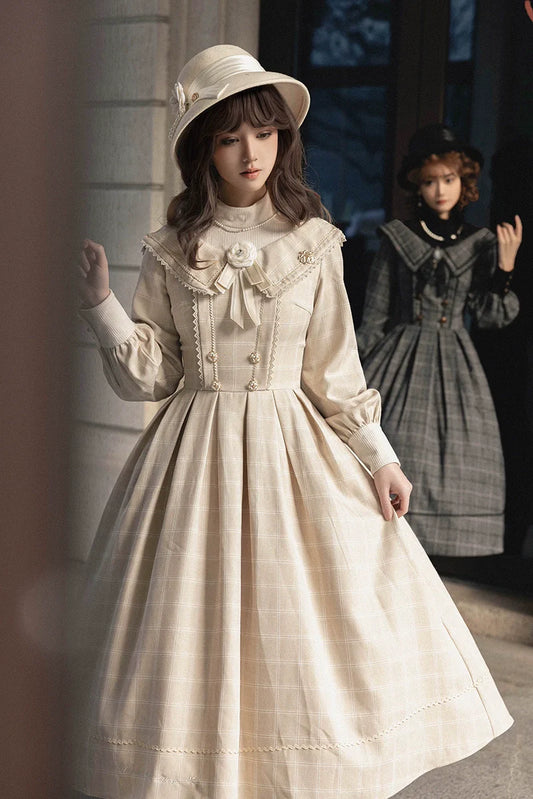 ZeeYe - Maple Dan Bai Lu - Classic Lolita Plaid Dress Long Sleeved OP