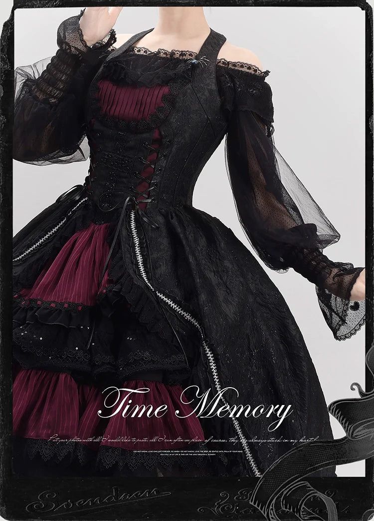 Time Memory - Layered Heart - Sheer Classic Shirt with Mutton Sleeves & Polka Dot