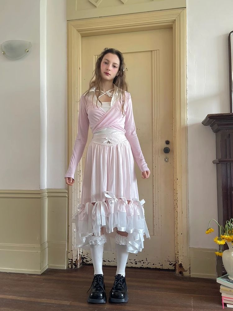 Ribbon lace splicing long skirt【s0000008726】