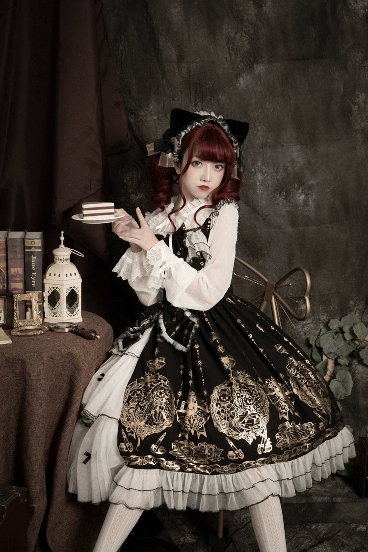 Ilovexiaolu - Foil-Stamped Fairytale Town - Animal Print Gothic Lolita Dress